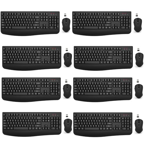 Wireless Keyboard and Mouse Combo, EDJO 2.4G Full-Sized Ergonomic Computer Keyboard with Wrist Rest and 3 Level DPI Adjustable Wireless Mouse for Windows, Mac OS Desktop/Laptop/PC(8 Pack) - color: Black-8 Pack