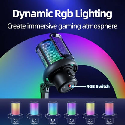 MRSDY USB Gaming Microphone for PC with Noise Reduction, Mute, Gain, RGB | Condenser Mic, Headphone Jack, Suitable for PC, Computer, PS4, PS5, Mac, Streaming, Podcasting, Recording, YouTube, Discord