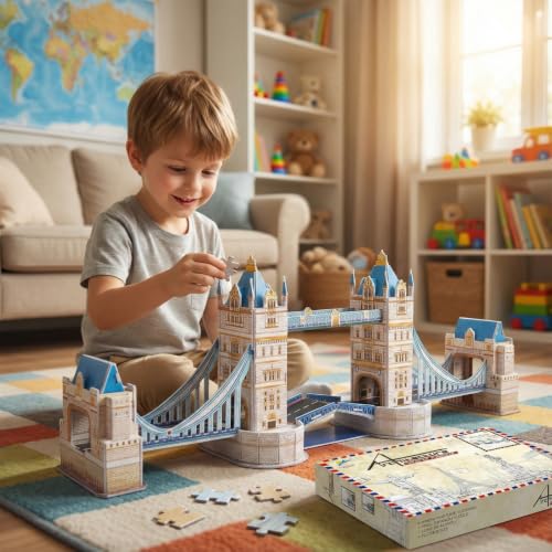 Architecture World Famous of 3D Puzzle.Build Your Own Collection of 17 Global Landmarks (Notre Dame, Colosseum) - Educational DIY Model Kit for Kids & Adults. (Tower Bridge) - color: Tower Bridge