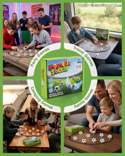 Soccer Magnetic Game with String & 20 Football-Shaped Stones – Fun Puzzle Strategy Games for Family Game Night, Party, Travel & Camping – 2 Player Games for Kids & Adults