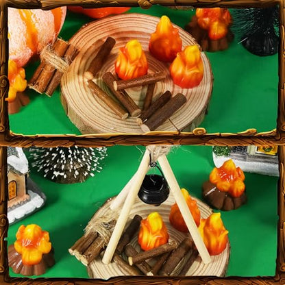 20 Pcs Mini Fake Fire Campfire Miniature Village Campfire Landscape Crafts Christmas Miniature Town Accessories for Mini Christmas Scene Micro Landscape Decor