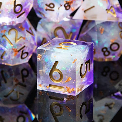 Sharp Edge DND Dice Set Handmade 7 Accessories Dice for Dungeons and Dragons TTRPG Games, Multi-Sided RPG Polyhedral Resin Sharp Edge Dice Roleplaying Games - color: Purple