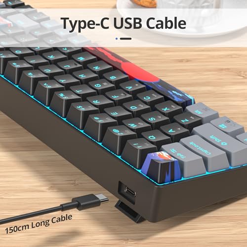 surmen 60% Wired Mechanical Gaming Keyboard, 68 Keys Backlit Ultra-Compact Mini Office Keyboard with Red Switch for PC/Mac Gamer, Typist (68 Dark) - color: 68 Dark