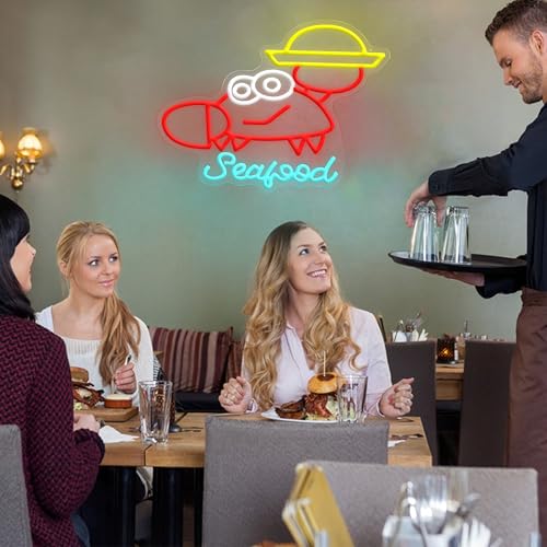 Seafood Neon Sign Dimmable Crab Neon Light Marine Animals Light Sign for Seafood Restaurant Aquarium Kitchen Outdoor Food Party(12.6 * 16.54In) - style: Seafood
