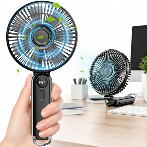 Portable Handheld Fan, 10000mAh Rechargeable 6-Inch Personal Fan for Travel | Ultra Quiet Foldable Desk Fan, 5-Speed Battery Operated Fan with Up to 40H Runtime and Digital Display for Travel and Makeup - color: Black