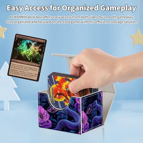for MTG Commander Deck Box,Card Deck Box for Trading Yugioh MTG,Fits 100 Double Sleeved Cards,PU Leather Strong Magnet Case for Magic Commander TCG CCG,Purple Snake Flower - color: Purple Snake Flower