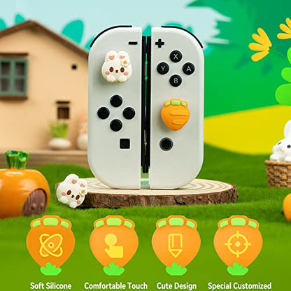 GeekShare Cute Silicone Joycon Thumb Grip Caps, Joystick Cover Compatible with Switch/OLED/Switch Lite, 4PCS - Rabbit & Carrot - color: Pink