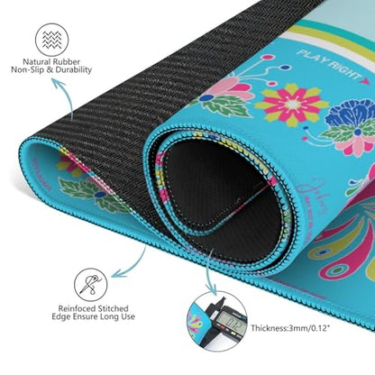 Mahjong Mat for Table with Carrying Bag & 3 Dice, Turquoise Peacock 31.5"x31.5" Square Rubber Mahjong Table Cover, Non-Slip & Noise Reduction Gaming Mat for Mah Jongg, Poker, Dominoes & Tile Games - color: Turquoise