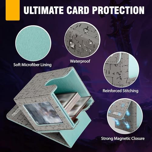 MTG Commander Deck Box with Display Window, Magnetic Closure Card Case Holds 100+ Double-Sleeved Cards, PU Leather TCG Storage Box Compatible with PTCG, Sports & Trading Cards (Gray) - color: Gray