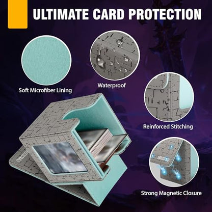 MTG Commander Deck Box with Display Window, Magnetic Closure Card Case Holds 100+ Double-Sleeved Cards, PU Leather TCG Storage Box Compatible with PTCG, Sports & Trading Cards (Gray) - color: Gray