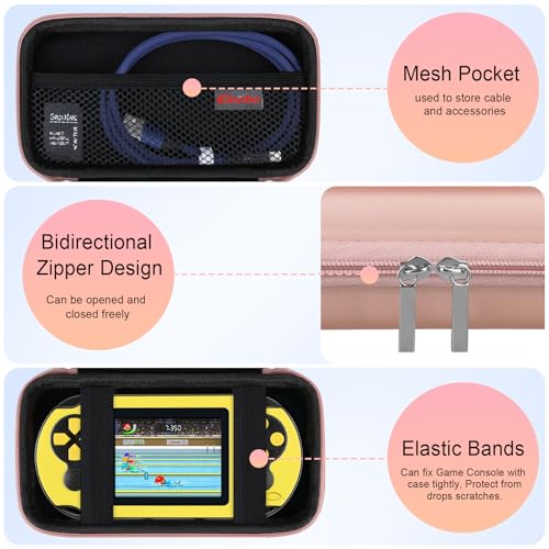 Elonbo Carrying Case for TEBIYOU/ WELLST·G/ TaddToy/ Beijue/ FAMILY POCKET/ CCTU/ X-JOYKIDS/ GREENCREEK/ Beico/ KAVOYI/ GuaiyeyeAP Handheld Game Console, Portable Electronic Gaming Player Bag, Gold - color: Rose Gold