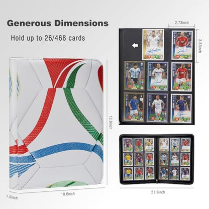Soccer Card Binder with 468 Double-Sided Pocket Pages Trading Cards Storage for Soccer,Waterproof PU leather with Sealed Zipper Protect Dust&Damage,Ideal Gift for Passionate Collectors and Fans - style: Soccer