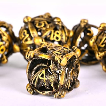 DND Metal Dice Set, UBEUCK 7PCS Gear Metal DND Dice Set for Dungeons & Dragons Board Games Boxes (Gold dice) - color: Gold Dice