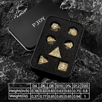 PJOY Metal D&D Dice Set for Dungeons and Dragons Dice with Case Meteorite Black Gold Glitters 7PCS 16mm Role Playing Cool DND Gifts for Players DM Board Game Masters - color: Black Gold