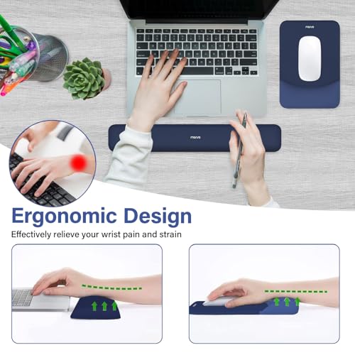 MOSISO Wrist Rest Support Mouse Pad & Keyboard Set, Navy Blue | Rectangular Ergonomic Mousepad, Non-Slip Base, Home/Office Pain Relief & Easy Typing, Neoprene Cloth & Raised Silicone Lining - color: Navy Blue