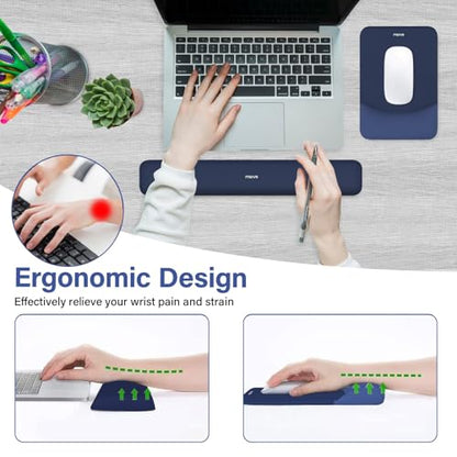 MOSISO Wrist Rest Support Mouse Pad & Keyboard Set, Navy Blue | Rectangular Ergonomic Mousepad, Non-Slip Base, Home/Office Pain Relief & Easy Typing, Neoprene Cloth & Raised Silicone Lining - color: Navy Blue