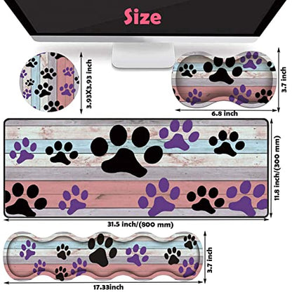 Large Gaming Mouse Pad, Keyboard Wrist Rest + Mouse Wrist Pad + Coaster Combination Set, Memory Sponge Non-Slip Base. Suitable for Office and Home, Rainbow Wood Grain Black and Purple Dog paw - color: Fok-fo1-mouse -017