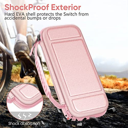 FINTIE Carrying Case for Nintendo Switch OLED Model 2021/Switch 2017, [Shockproof] Hard Shell Protective Cover Travel Bag with 10 Game Card Slots & Inner Pocket - color: Rose Gold