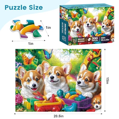 300 Pieces Dog Puzzles for Adults, Puppy and Toys Puzzle for Adults Children Seniors, Retro Style Puzzle 300 Pieces, Gift for Birthday, Home Decor, Fun for Family Entertainment(20.5 * 15 in) - style: Happy Dogs