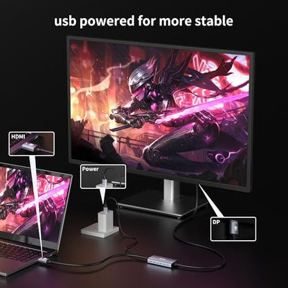 8K@30Hz HDMI to DisplayPort Cable 4K@144Hz, for PS5 Xbox Discrete GPU | HDMI 2.1 to DP 1.4, USB Power for Stable Signal, Aluminum Shell with Vents, for Laptop Discrete GPUs Xbox PS5
