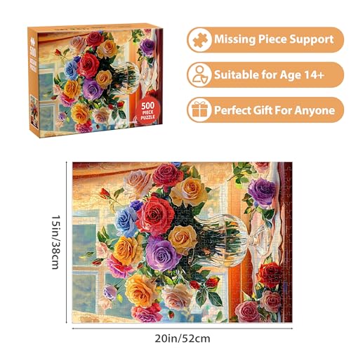 500 Piece Puzzles for Adults, Flower Jigsaw Puzzle 500 Piece for Adults Kids Seniors, Recycled Cardboard Large Piece Puzzle 500, Family Puzzles Great Gift for Mom Dad Family Friends 20.5 x 15 in - style: Flower Puzzle