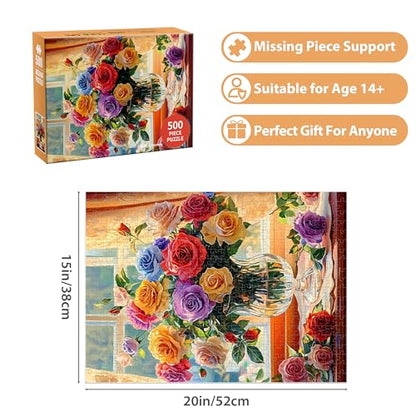 500 Piece Puzzles for Adults, Flower Jigsaw Puzzle 500 Piece for Adults Kids Seniors, Recycled Cardboard Large Piece Puzzle 500, Family Puzzles Great Gift for Mom Dad Family Friends 20.5 x 15 in - style: Flower Puzzle