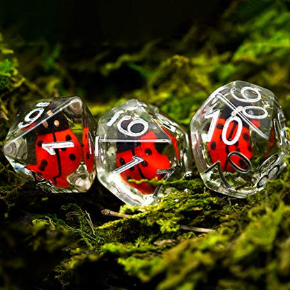 Cusdie 7-Die DND Dice, Polyhedral Dice Set Filled with Animal, for Role Playing Game D&D Dice (Ladybug) - color: Ladybug