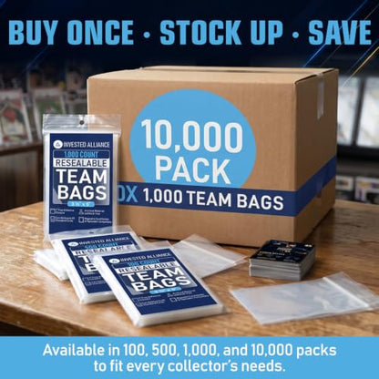 Invested Alliance Resealable Set Team Bags for Trading Cards | Ultra, TCG, Baseball, Sports Card Team Bags Sleeves. Fits Top loaders, Magnetic & Semi Rigid Holders. High Clarity Sleeves.