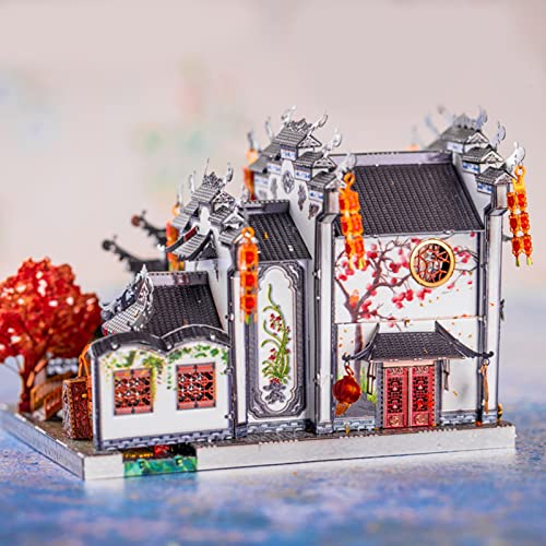 MU 3D Metal Puzzle for Adult Chinese Landscape Architecture Anhui Style Gardens, Jigsaw DIY Miniature Model Kits for Beginner Building Birthday Gift, 124pcs - color: Anhui Style