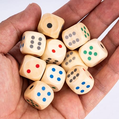 10PCS 16mm D6 Dice Set Wooden 6 Sided Dice Set for D&D Board Games | Leather Storage Bag, DM Gift, for Dungeons and Dragons Role Playing Games - color: D6-color P
