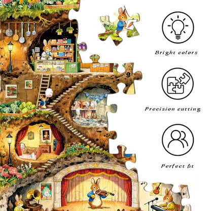 HUADADA Jigsaw Puzzle for Adults 1000 Pieces, Eye Protection, Rabbit House Theme, Birthday Gifts for Women and Men - color: Rabbit House