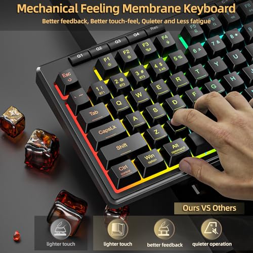 Redragon K517 Pro Wired Gaming Keyboard, RGB Backlit, Mechanical Feel 94 Keys Computer Keyboard with 4 Macro Keys, Number Pad, Anti-Ghosting, 4000mAh Battery for Win/MAC, PS4/5, Xbox - color: Black-D