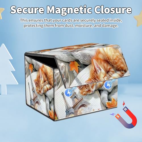 for MTG Commander Deck Box,Card Deck Box for Trading Yugioh MTG,Fits 100 Double Sleeved Cards,PU Leather Strong Magnet Case for Magic Commander TCG CCG,Cat Book - color: Cat Book