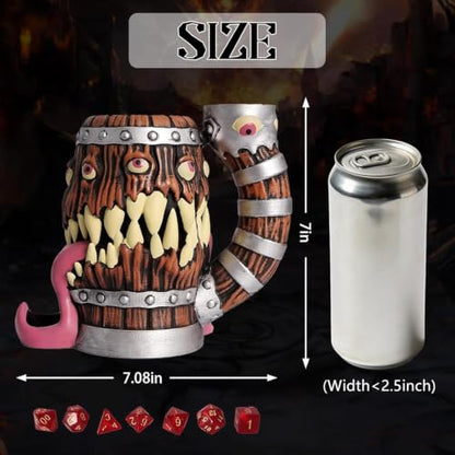 Dice Tower Mug DND Dice Rolling Tower with 7 PCS Dice Set | Suitable for Dungeons And Dragons, Tabletop Games, Available As Drink Holder, RPG Gifts Accessories. - color: Original Wood