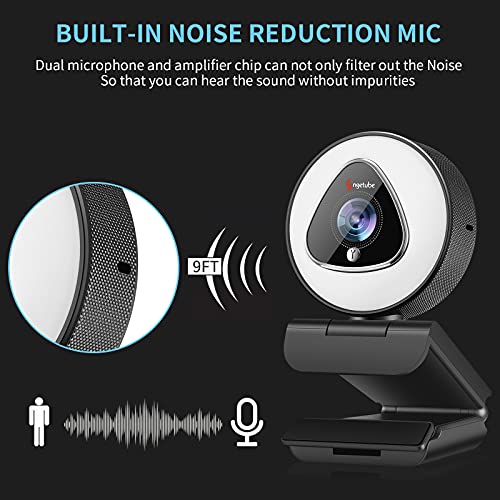 Angetube Streaming Webcam with Ring Light, Computer Camera with Microphone | 1080P@30fps, 5X Digital Zoom HD Web cam for Xbox Twitch Gaming, USB PC Web Camera for PC Laptop Desktop Mac