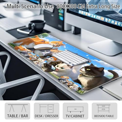 Large Gaming Mouse Pad Set with Wrist Support – 31.5" x 11.8" 4-in-1 XXL Mousepad with Keyboard Wrist Rest, Mouse Wrist Rest & Coaster – Ergonomic Desk Mat for Office, Home – Cat Family - color: Cat Family