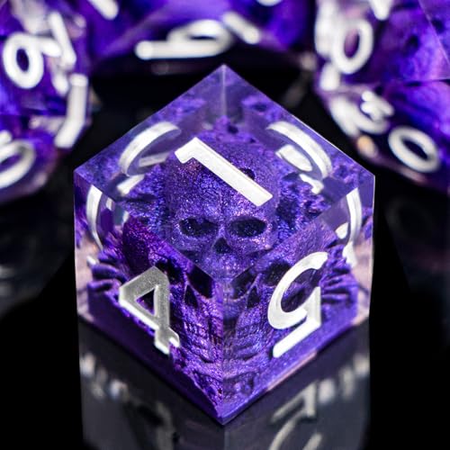 DND Skull Dice Set 7PCS Necromancer Polyhedral Dice for Dungeons Dragons RPG Role Playing Game, Resin Sharp Edged D and D Dice with Gift Box D6 D8 D10 D12 D20 (Silver Purple) - color: Purple&silver