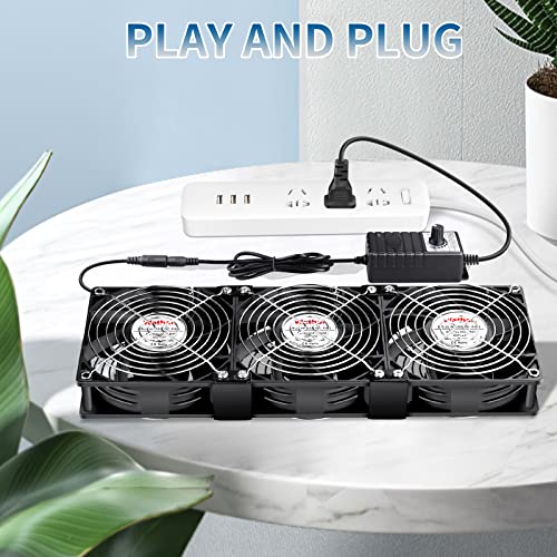 Wathai 120mm x 38mm 360mm Computer Fan with AC Plug Exhaust Fan Cooling | Dual Ball 110V 120V Variable Speed Control Big Airflow 3000RPM High Speed 3 120mm Fans Crawlspace Vent External PC Case - style: 120mm x 3