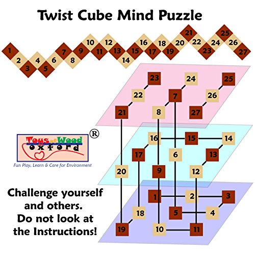 Wooden Twist Cube IQ Puzzle, Brain Teaser Puzzle for Kids and Adults | Wooden brain teaser puzzle for children, teens and adults; ideal stocking stuffer, birthday gift or gift for men.