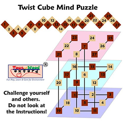 Wooden Twist Cube IQ Puzzle, Brain Teaser Puzzle for Kids and Adults | Wooden brain teaser puzzle for children, teens and adults; ideal stocking stuffer, birthday gift or gift for men.