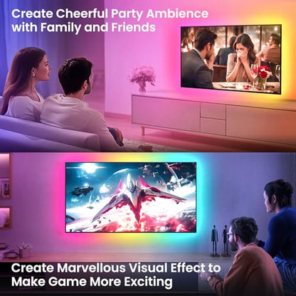 16.4ft LED Lights for 50-75 Inch TV, RGB+IC TV Lights Backlight Strip Behind, with 44 Scene Modes, Bluetooth APP and Voice Control, Music Sync Smart Ambient Lighting for Gaming, Bedroom, Living Room - size: 16.4ft