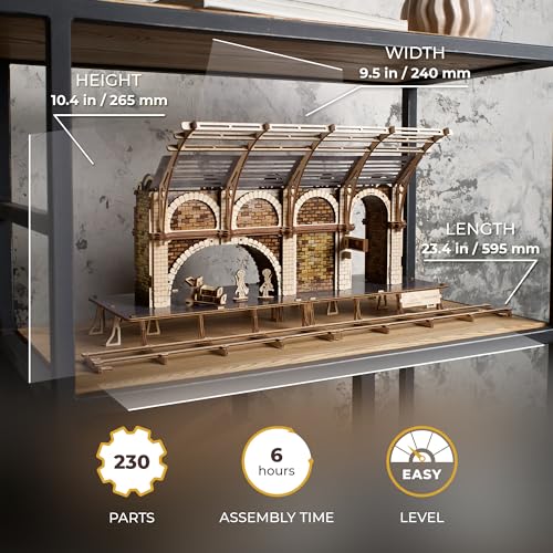 UGEARS Harry Potter Platform 9 ¾ 3D Puzzle - Wooden Model Kits for Adults To Build - Mechanical Wooden Model Kit - Compatible with Ugears Hogwarts Express Train - 3D Wooden Puzzle includes 2 Figurines - style: Platform 9 ¾