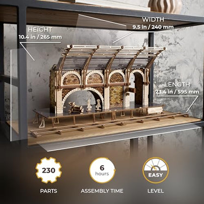 UGEARS Harry Potter Platform 9 ¾ 3D Puzzle - Wooden Model Kits for Adults To Build - Mechanical Wooden Model Kit - Compatible with Ugears Hogwarts Express Train - 3D Wooden Puzzle includes 2 Figurines - style: Platform 9 ¾