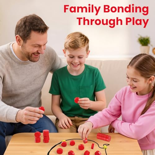 LLESSOO Magnet Game with String, Fun Strategy Board Games for Kids 8-12 and Adults, Magnetic Game for Family Night, Party & Travel, Includes 20 Chess Pieces, Rope and Storage Bag - color: Red
