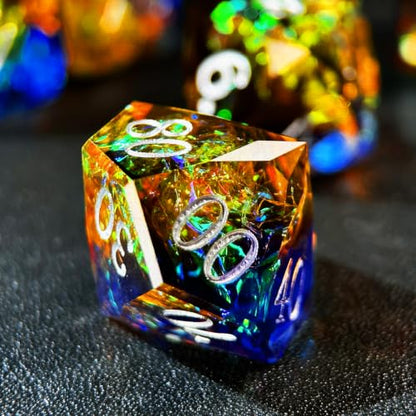 HAOMEJA Colorful Polyhedral Resin Dice Set, Hand-Cut Diamond Facet Optical Dice | Perfect for RPG, Tabletop & Board Games | Halloween, Christmas & Birthday Gift (Blue Yellow) - color: 4 Blue Yellow