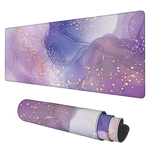 Desk Mat, Purple Rose and Lavender Liquid Marble Extended Gaming Mouse Pad Large, 31.5"x11.8" Big Mouse Pad with Non-Slip Base and Stitched Edge, Long Computer Keyboard Mouse Mat for Home Office Work - color: Purple Rose and Lavender Liquid Marble, size: