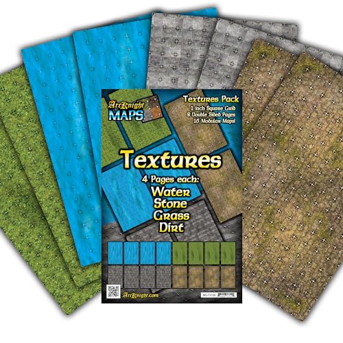 Arcknight The Textures Pack Roleplaying Battlemaps; 16 Modular RPG Maps in 8 Double-Sided Pages, 1" Square Grid, Modular & Versatile Design for Tabletop Gaming - for Dungeons & Dragons, Pathfinder - style: Textures 1