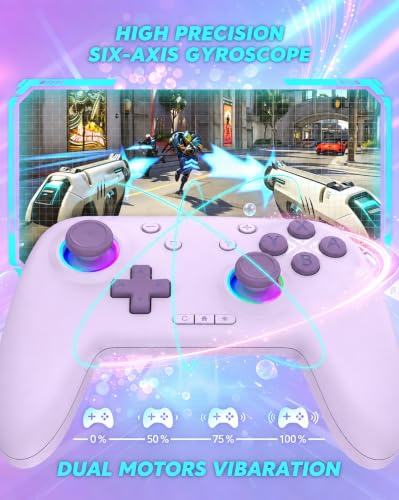 Switch Controller, Wireless Bluetooth Controller for Nintendo Switch 2/Switch/Lite/OLED, game controllers Compatible with iPhone/Mac/iPad/iOS/Android/Phone/PC/Steam and TV with Rotary Motors, RGB Hall Effect Joysticks/Macro Back Buttons/Turbo Modes/6-Axis
