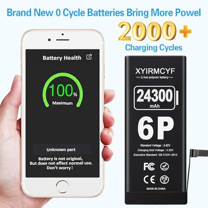 XYIRMCYF 24300mAh Super Capacity Battery Compatible with iPhone 6 Plus, New 0 Cycle-Li-Polymer Replacement Battery for iPhone 6 Plus, with Professional Repair Tool Kit - color: 6P-24300