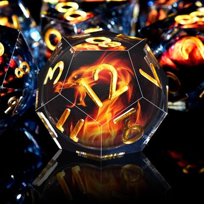 AUSTOR 7 Die DND Dice Set 7 Pieces Red Flame Dragon Resin Dice Role Playing D and D Dice D20 D12 D10 D8 D6 D4 Sharp Edge Dungeons and Dragons Dice with Case - color: Red Flame Dragon